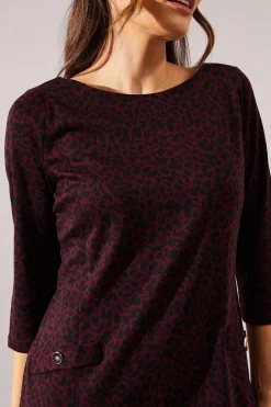 Berry Leopard Jacquard Ponte Shift Dress