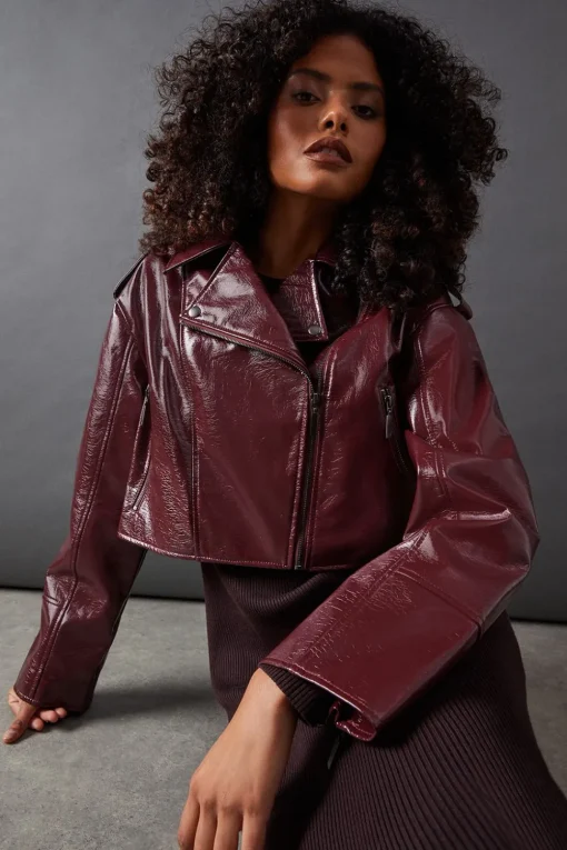 Berry Oversized Biker Jacket
