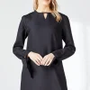 Black Crepe Stitch Detail Shift Dress
