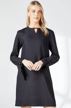 Black Crepe Stitch Detail Shift Dress