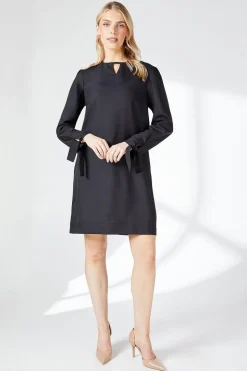 Black Crepe Stitch Detail Shift Dress