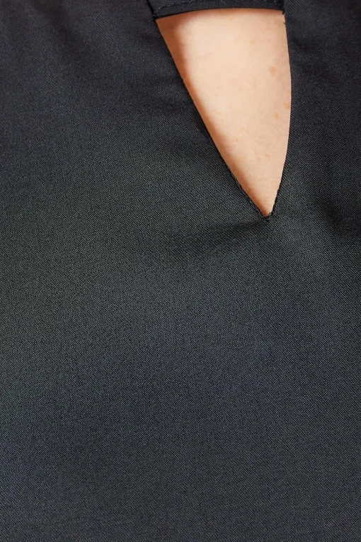 Black Crepe Stitch Detail Shift Dress