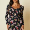 Black Ditsy Floral Lace front mini dress