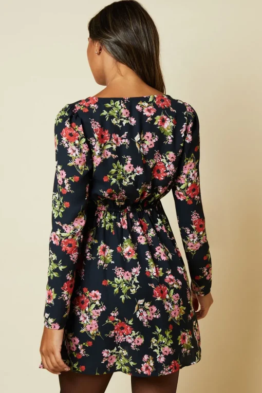 Black Ditsy Floral Lace front mini dress