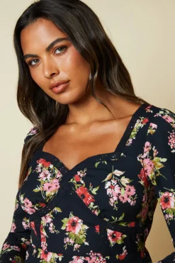 Black Ditsy Floral Lace front mini dress