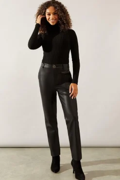 Black Faux Leather Straight Leg Trousers