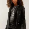 Black Faux Leather Tab Detail Biker Jacket