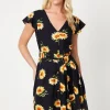 Black Floral Button Front Mini Dress