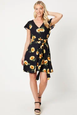 Black Floral Button Front Mini Dress