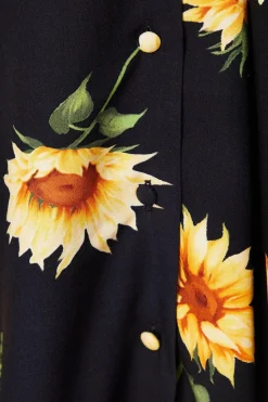 Black Floral Button Front Mini Dress
