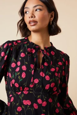 Black Floral Lace Trim Overhead Blouse