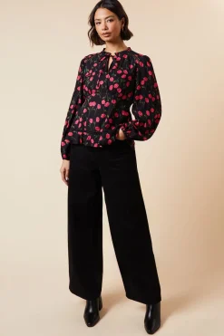 Black Floral Lace Trim Overhead Blouse