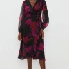 Black Floral Long Sleeved Tier Hem Wrap Dress