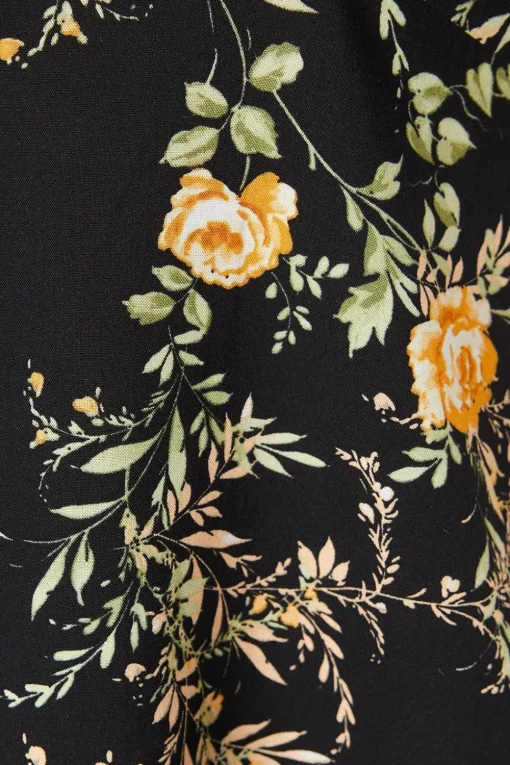 Black Floral Twist Neck Keyhole Blouse
