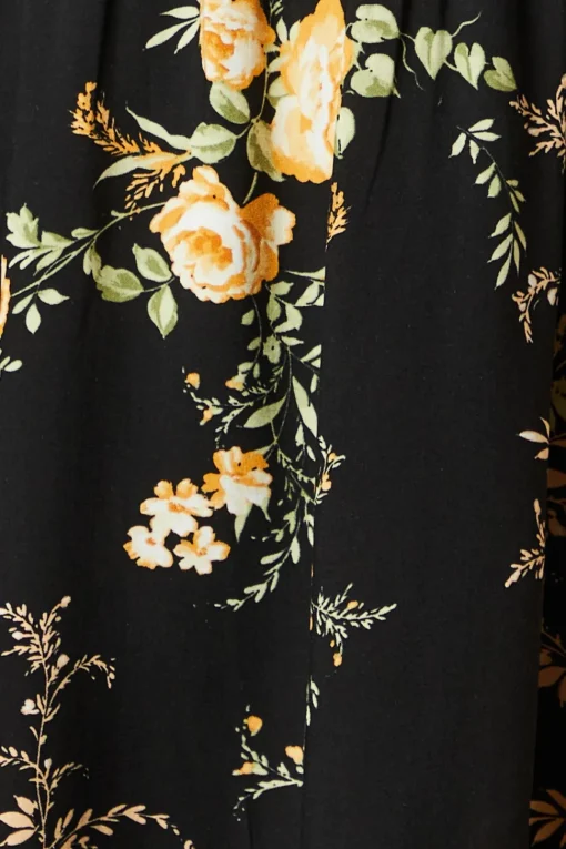 Black Floral V Neck Mini Dress