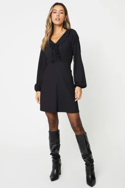 Black Frill Neck Mini Dress