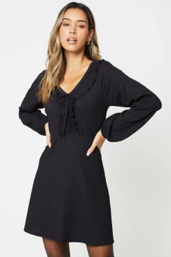 Black Frill Neck Mini Dress
