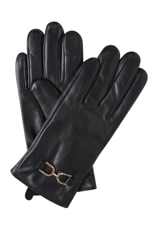 Black Horsebit Leather Gloves