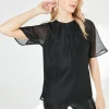 Black Pleat Neck Top