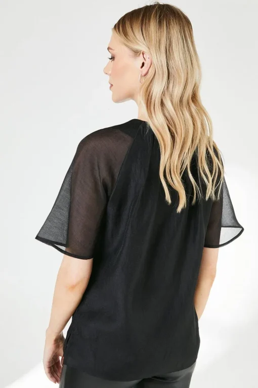 Black Pleat Neck Top