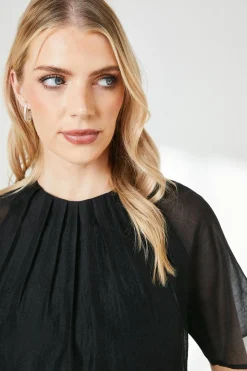 Black Pleat Neck Top