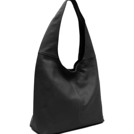 Black Soft Pebbled Leather Hobo Bag | BRRXD