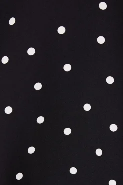 Black Spot Shirred Cuff Mini Dress