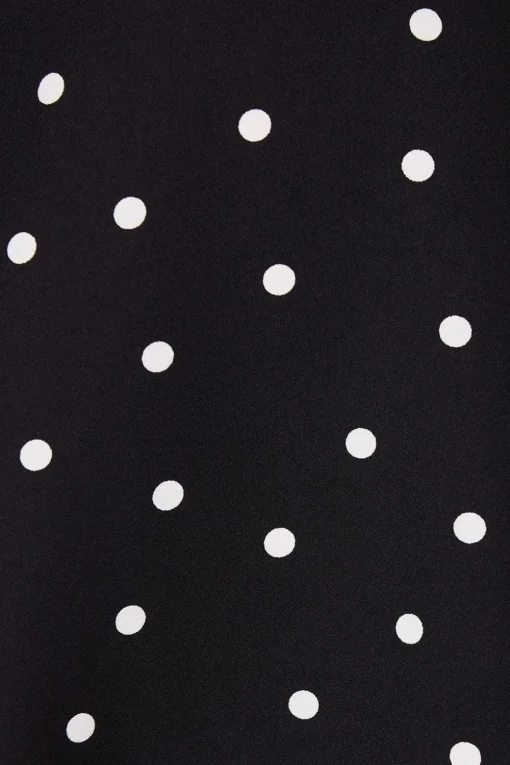 Black Spot Shirred Cuff Mini Dress