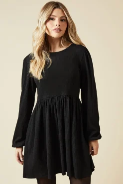 Black Tie Back Long Sleeve Mini Dress