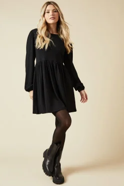 Black Tie Back Long Sleeve Mini Dress