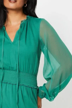 Blouson Sleeve Shirred Chiffon Mini Dress
