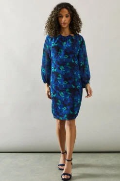 Blue Abstract Cut Out Detail Shift Dress