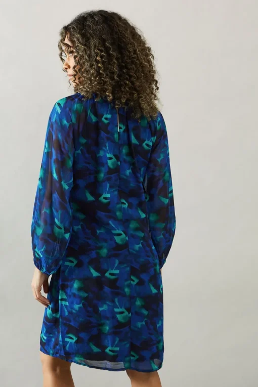 Blue Abstract Cut Out Detail Shift Dress