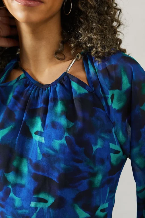 Blue Abstract Cut Out Detail Shift Dress