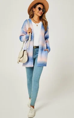 Blue & Pink Rainbow Midi Cardigan