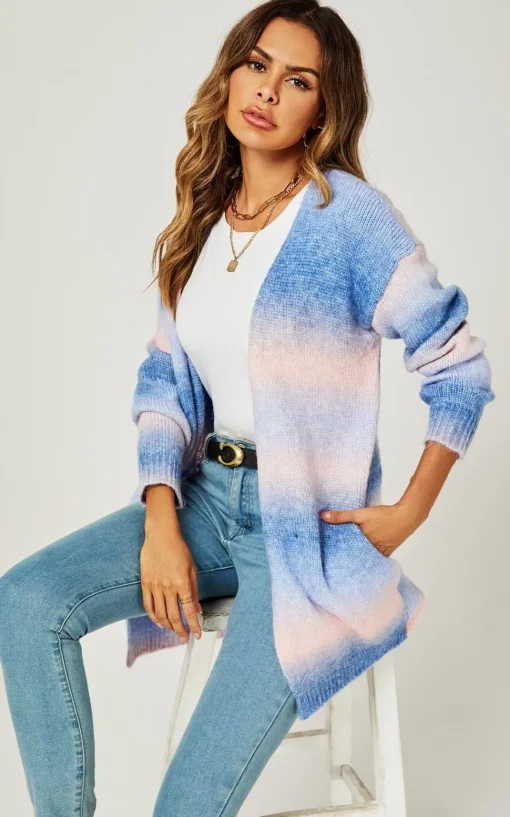 Blue & Pink Rainbow Midi Cardigan