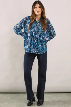 Blue Animal Pleat Zip Blouse