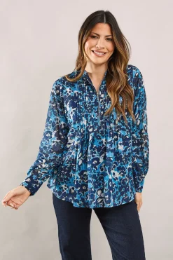 Blue Animal Pleat Zip Blouse