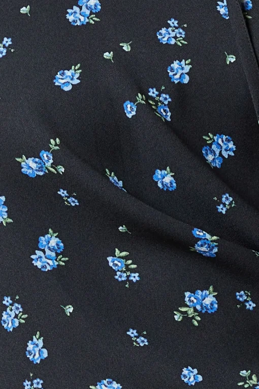 Blue Ditsy Shirred Cuff Blouse