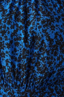 Blue Ditsy Wrap Skirt Long Sleeve Mini Dress