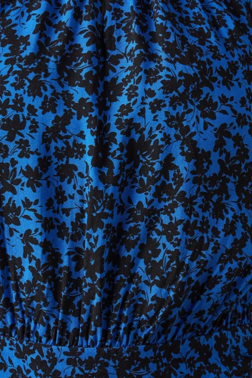 Blue Ditsy Wrap Skirt Long Sleeve Mini Dress