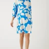 Blue Floral Pleat Detail Shift Dress