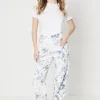 Blue Floral Printed Denim Straight Leg Jean