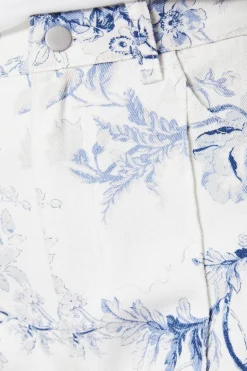 Blue Floral Printed Denim Straight Leg Jean