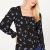 Blue Spaced Floral Tie Front Long Sleeve Top