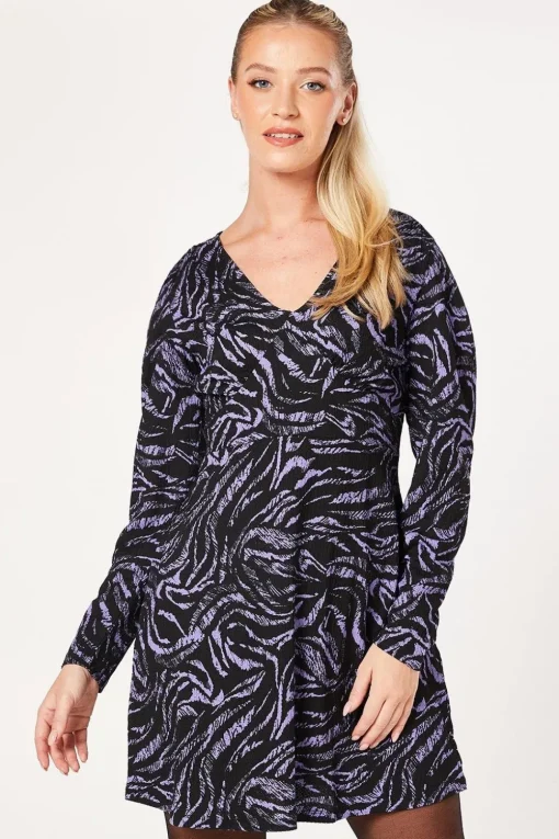 Blue Zebra V Neck Empire Mini Dress