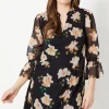 Blurred Floral V-neck Shift Dress