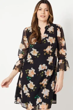 Blurred Floral V-neck Shift Dress