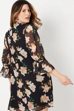 Blurred Floral V-neck Shift Dress