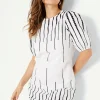 Border Spot Print Puff Sleeve Shift Dress